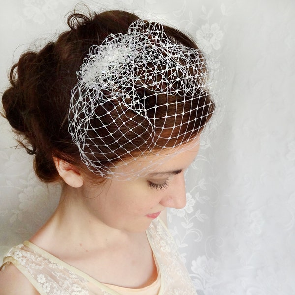 mini birdcage veil, white wedge wedding veil, small bird cage bridal veil - TESSIE - bridal hair accessories