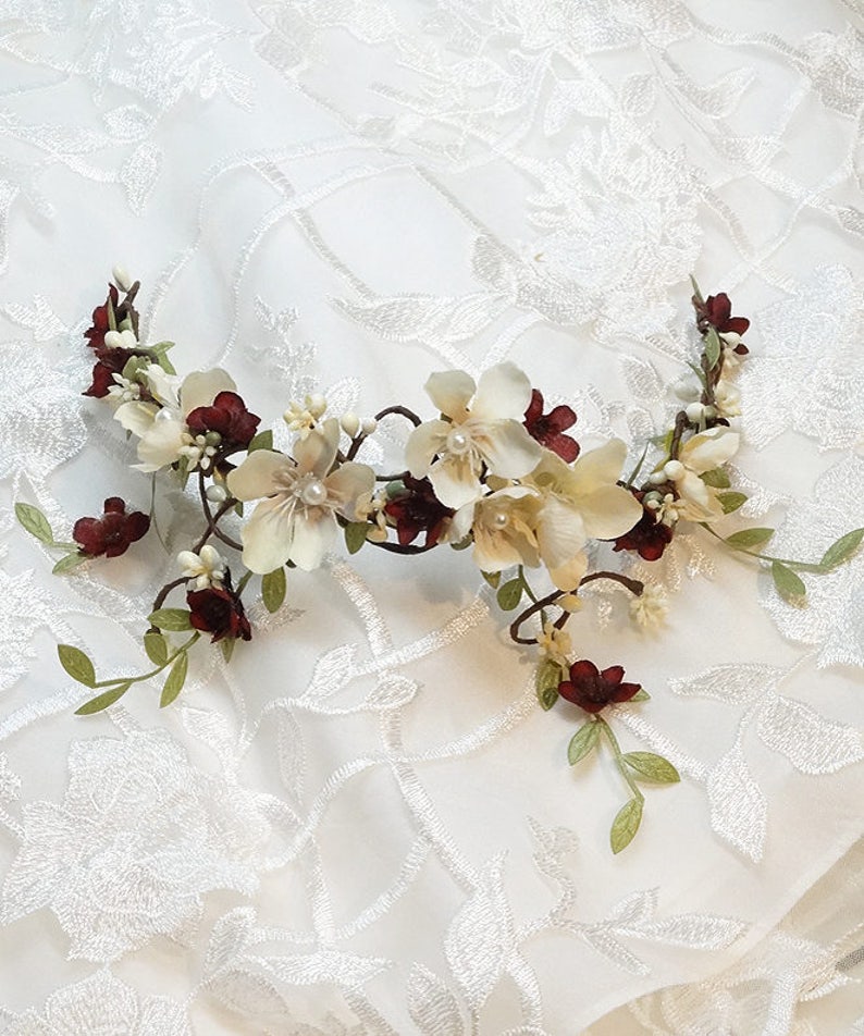 Burgundy Hair Accessories Burgundy Hair Flower Wedding Hair Etsy