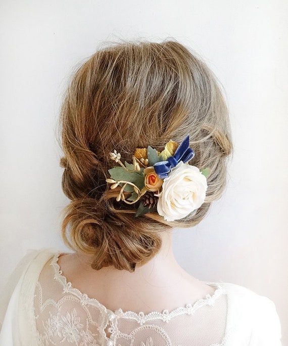 Yellow And Blue Hair Clip Mustard Hair Flower Rustic Wedding Etsy