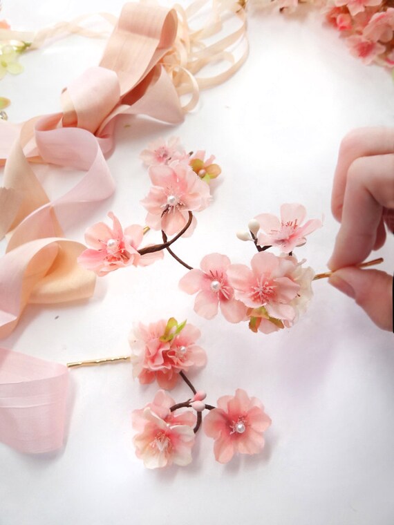 Cherry Blossom Hair Pins Pink Flower Hair Pin Cherry Blossom Etsy