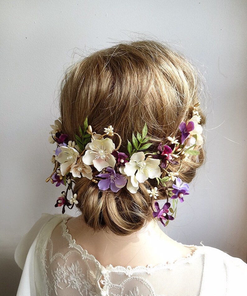 Floral hair piece wedding purple wedding hair accessories Etsy