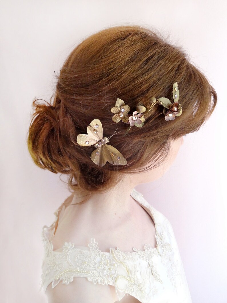 Butterfly hair accessories gold floral hair piece butterfly Etsy