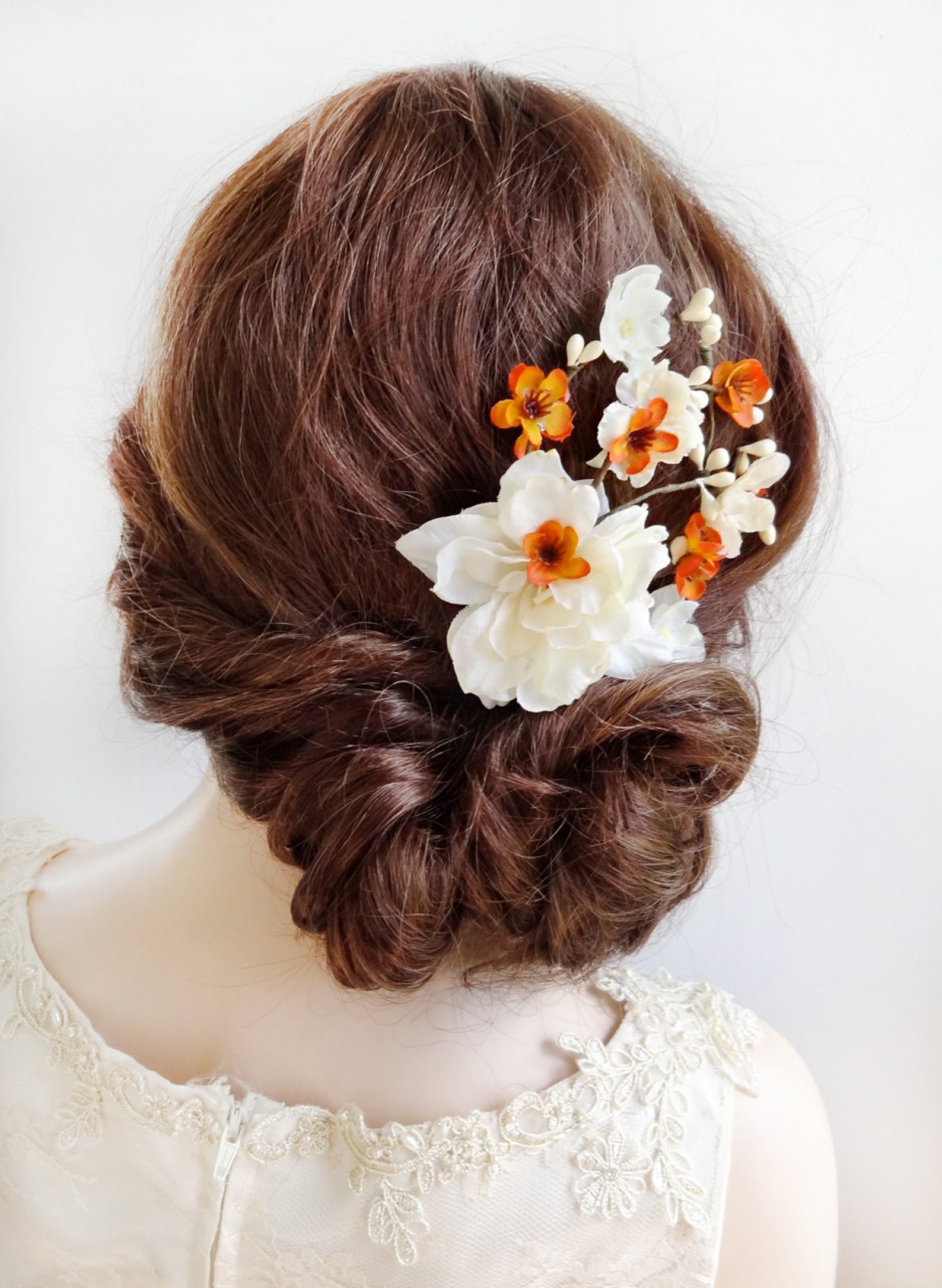Bridal Flower Hair Clip Bridal Hair Piece Orange Hair Clip Etsy