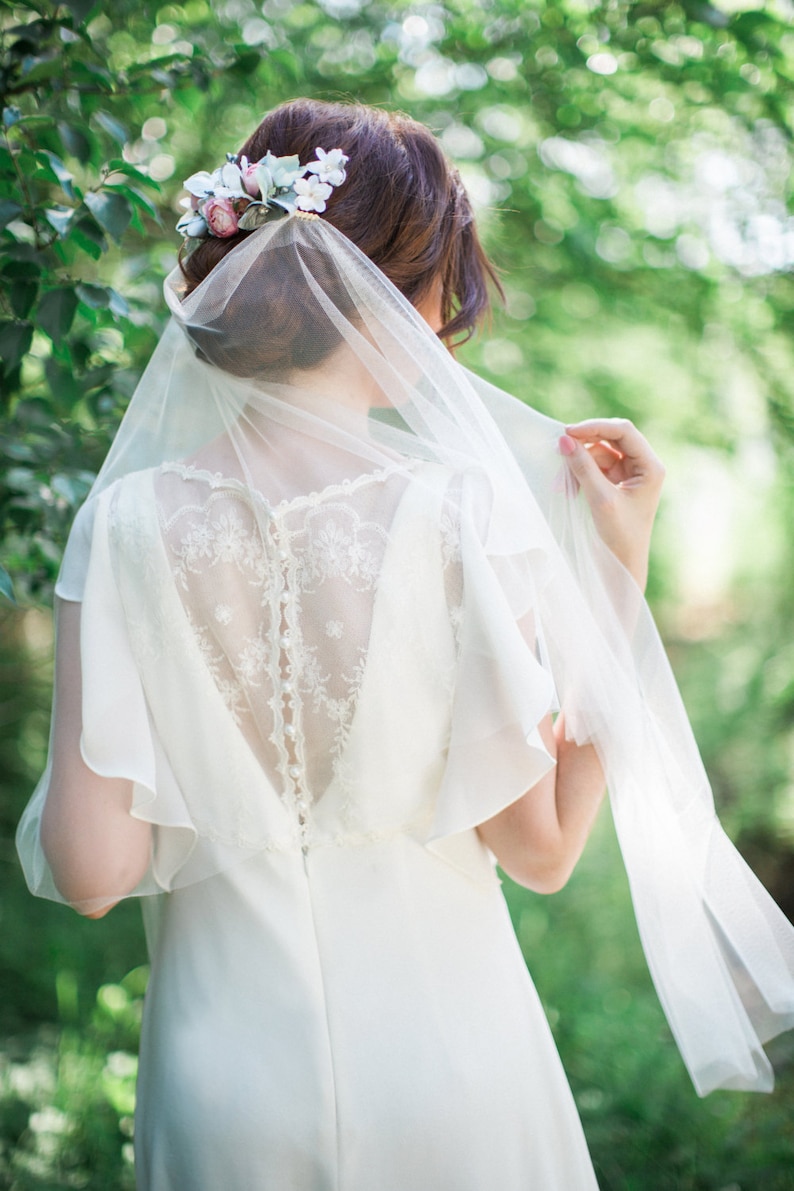 draped veil, boho veil, bohemian wedding veil, boho bridal headpiece, tulle veil, soft tulle veil, wedding veil, ivory bridal veil, colors image 1