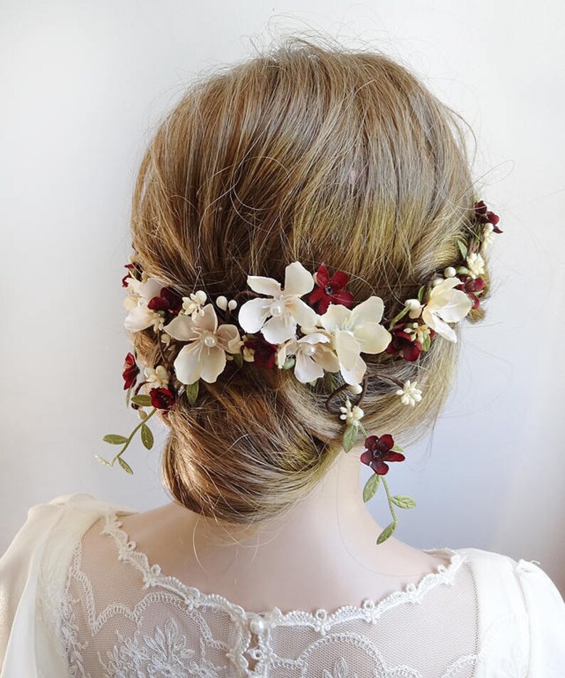 Burgundy Hair Accessories Burgundy Hair Flower Wedding Hair Etsy