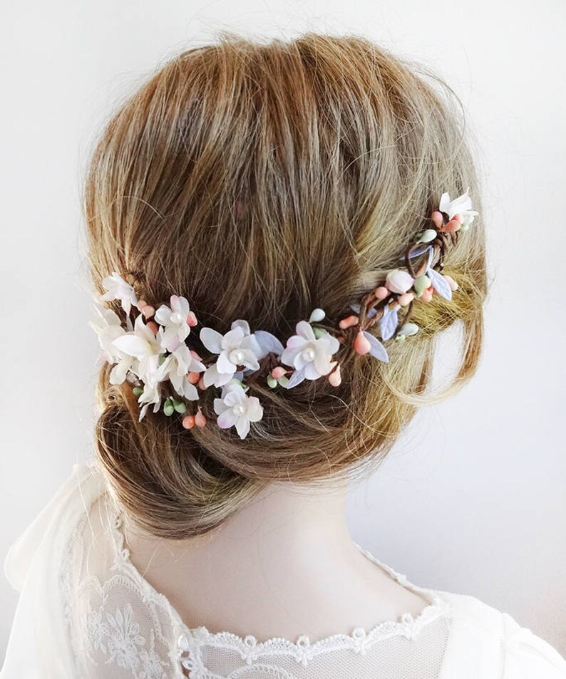 Bridal Hair Vine Peach Hair Flower Pastel Wedding Headpiece Etsy