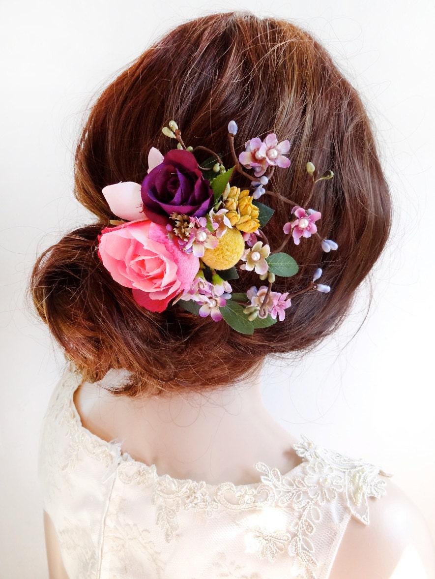 Flower Hair Clip Wedding Floral Hair Comb Pink Flower Hair Etsy