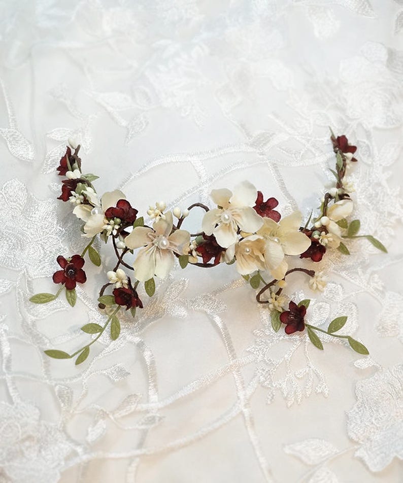 Burgundy Hair Accessories Burgundy Hair Flower Wedding Hair Etsy