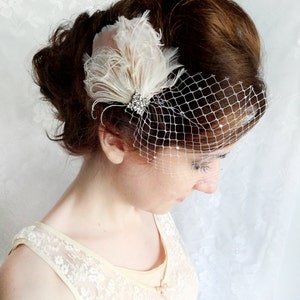 birdcage veil with crystals, small birdcage veil, mini birdcage veil bandeau SPRINKLED SPARKLES bridal headpiece, wedding hairpiece image 3