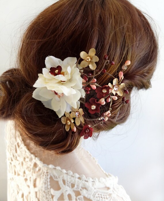 burgundy wedding hair pieces