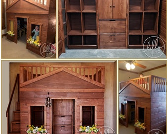 Rustic Solid Wood Playhouse Bed