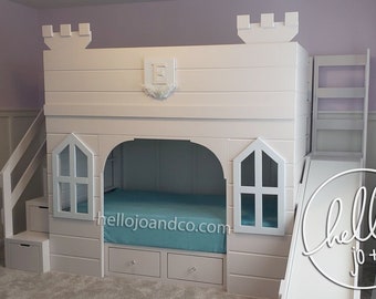 Solid Wood Space Saving Castle Loft Bed Bunk Bed with windows