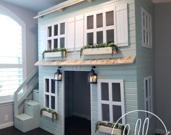 Custom Playhouse loft bed with drawer storage stairs