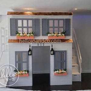 Custom Playhouse loft bed with slide and drawer storage stairs