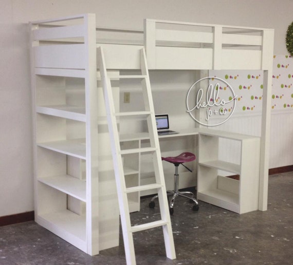Twin College Loft With Desk Book Shelf Etsy