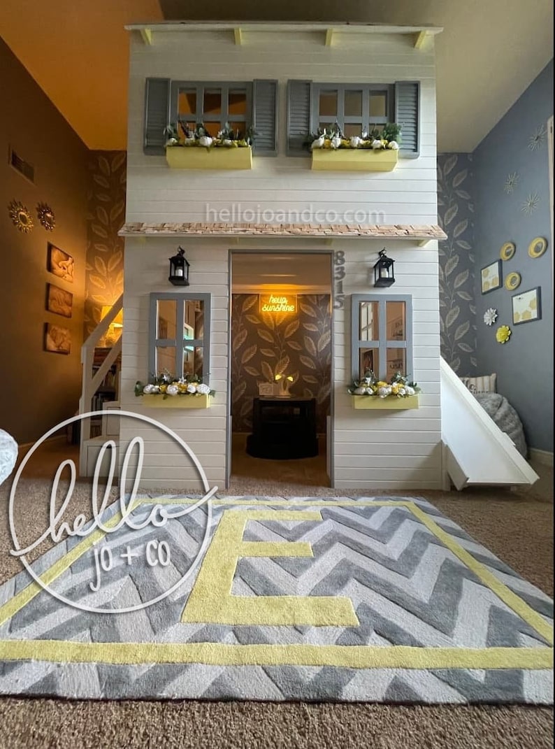 Custom QUEEN Playhouse Loft Bed With Slide and Drawer Storage Etsy