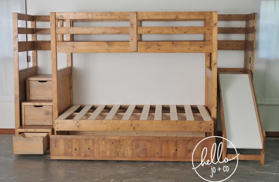 Twin Over Full Over Twin Trundle Lit Superpose En Bois Massif Etsy Canada
