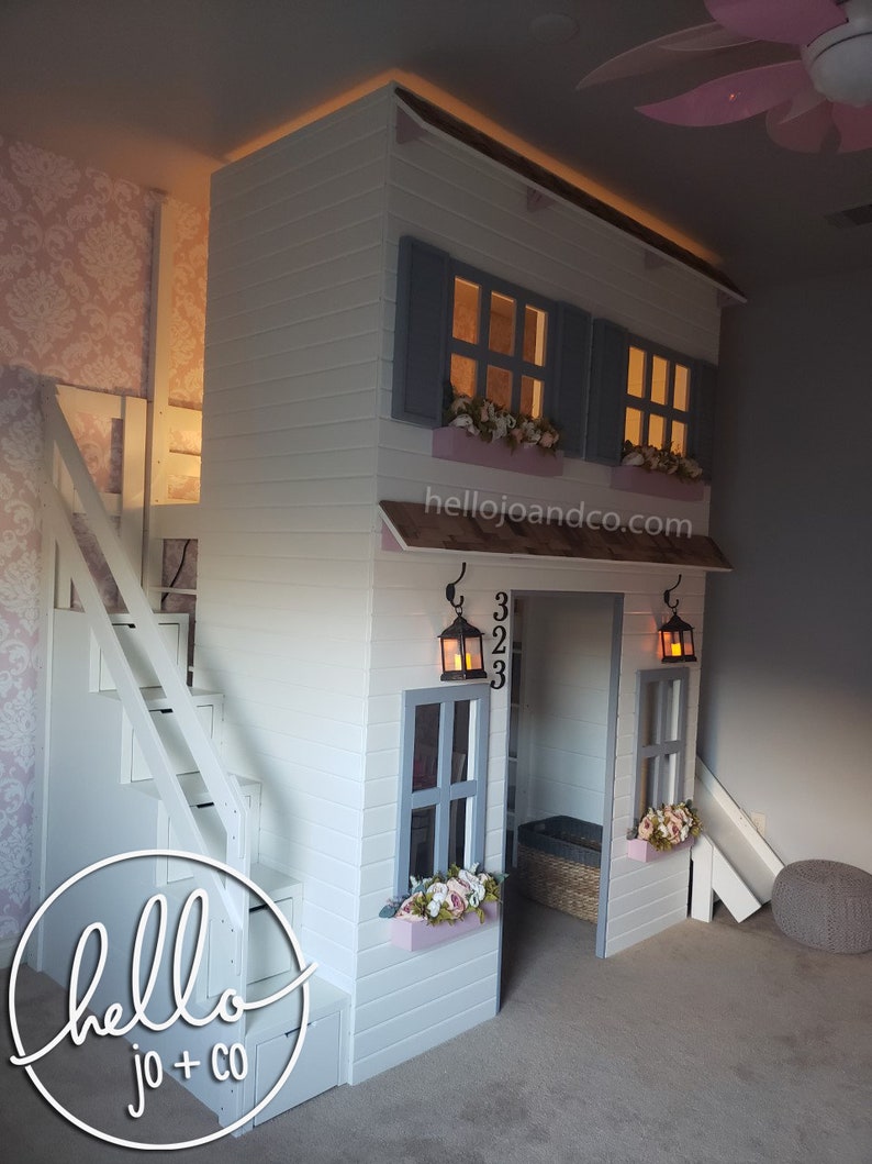 Custom FULL Playhouse Loft Bed With Slide and Drawer Storage Etsy