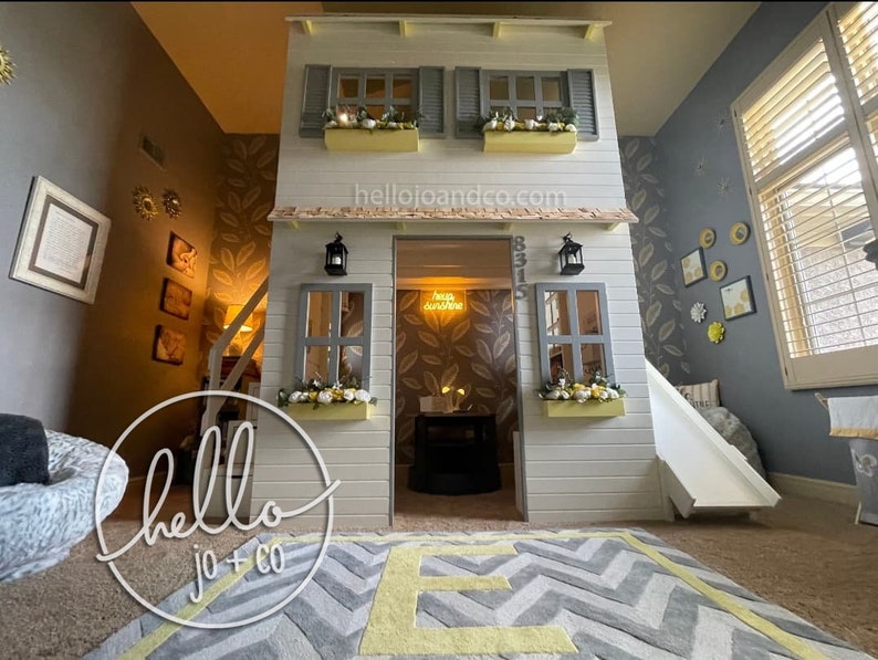 Custom QUEEN Playhouse Loft Bed With Slide and Drawer Storage Etsy