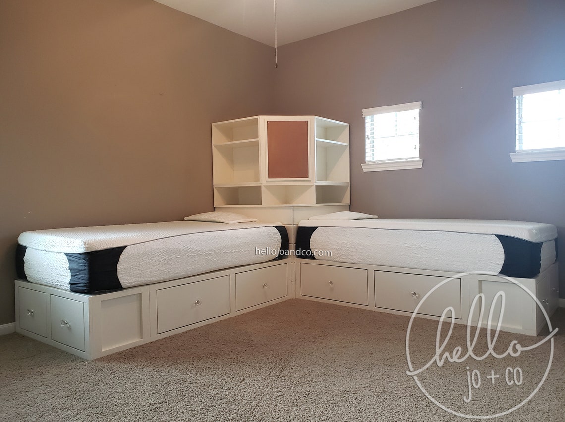Drawer Storage Bed With Corner Hutch Etsy