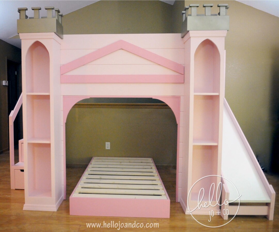 Custom Color Castle Playhouse Bed With Drawer Storage Stairs Etsy