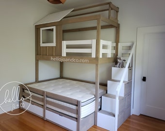 Solid Wood Loft Bed with Drawer Storage Stairs: Convertible Bunk Bed