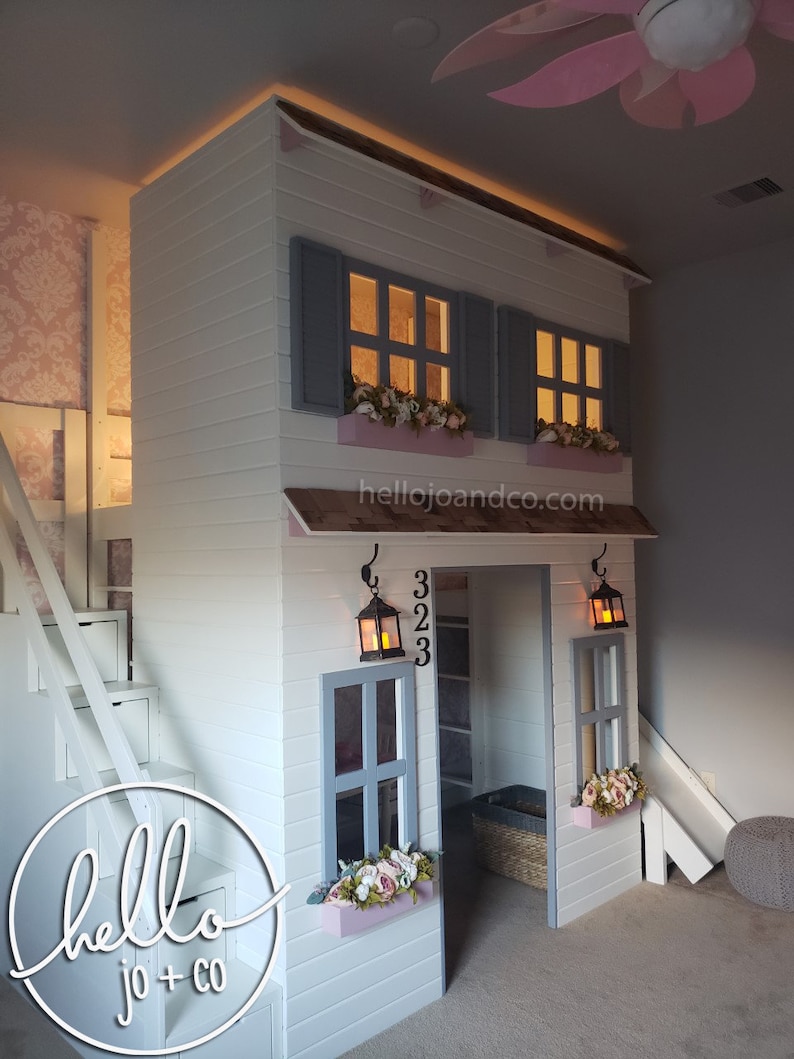 Custom FULL Playhouse Loft Bed With Slide and Drawer Storage Etsy