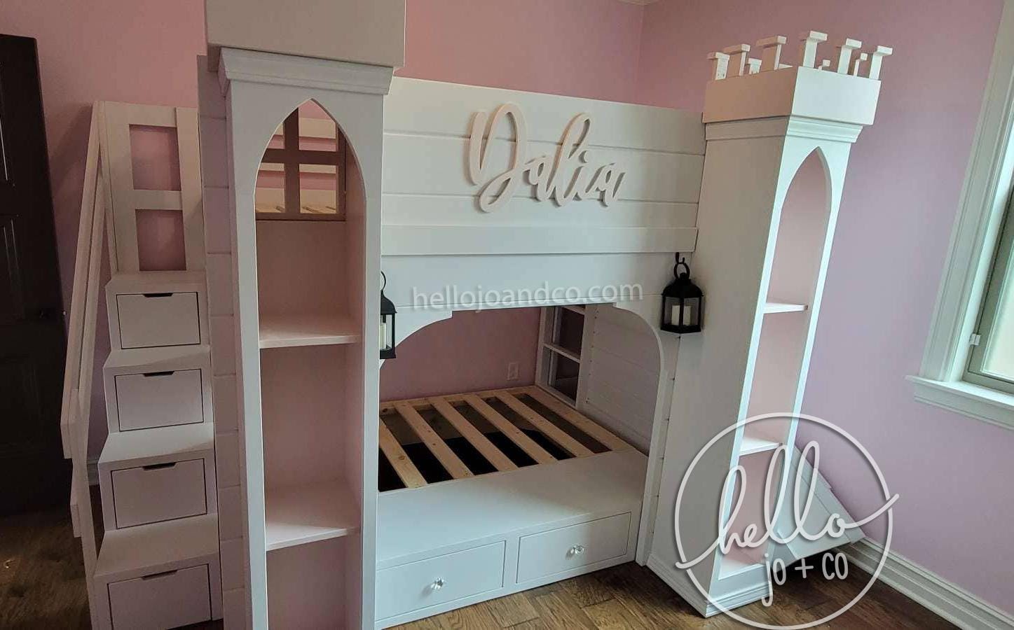 Custom Castle Playhouse loft bed bunk bed with drawer storage stairs slide drawer storage platform