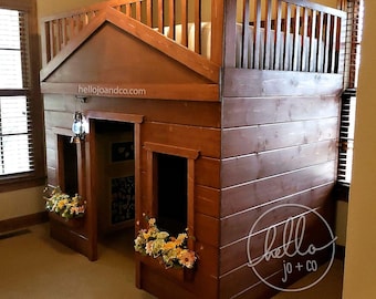 Rustic Solid Wood Playhouse Bed