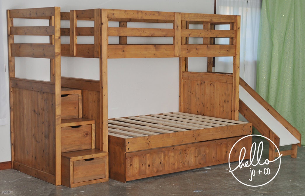 Twin Over Full Over Twin Trundle Lit Superpose En Bois Massif Etsy Canada