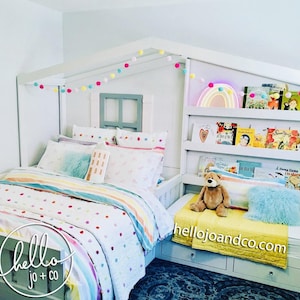 Solid Wood QUEEN TODDLER Reading Nook Bed with Drawers toddler bed kid&#39;s bed bed with book shelves