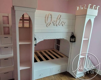 Custom Castle Loft Bed with Slide, Stairs & Storage