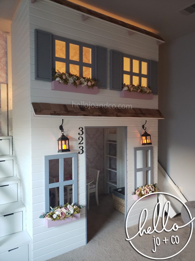 Custom FULL Playhouse Loft Bed With Slide and Drawer Storage Stairs - Etsy