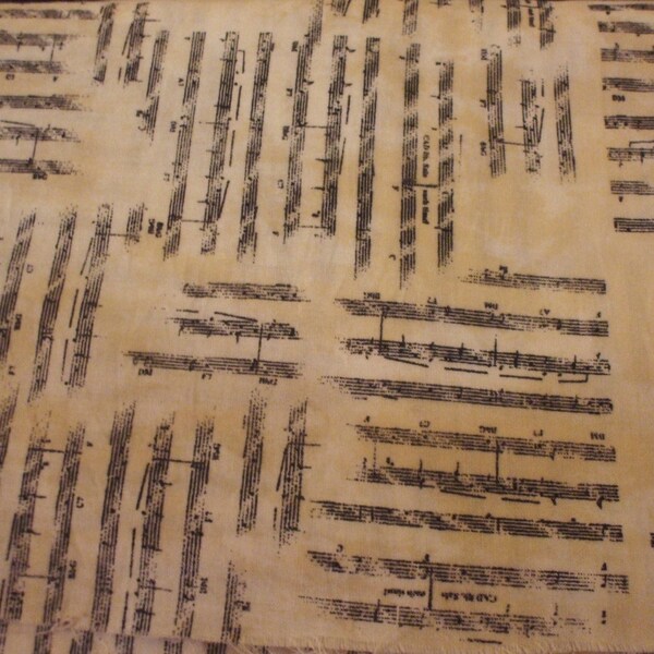 MUSIC Piano Sheet NOTE Black N Beige Fabric  .333 Third of a YARD