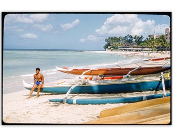 Waikiki Outrigger Beach Boy as Hawaii Vintage Photography Art Print