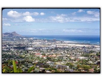 Vintage Honolulu Print: Diamond Head & Waikiki Beach, Mid-Century Hawaiian Decor