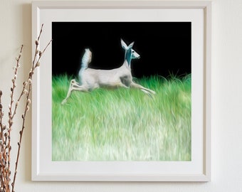 Leaping Dear Picture as Wildlife Art Print for Living Room