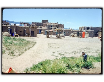Taos Pueblo Vintage Photograph: 1950s New Mexico Road Trip Art Print