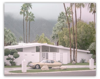 Mid Century Modern Wall Art with Palm Springs House and Citroen Maserati SM Car