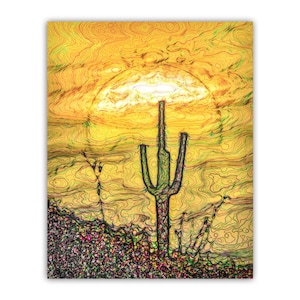 Arizona Kunst mit Saguaro Kaktus in der Wüste als Südwest Wand Dekoration für Zuhause