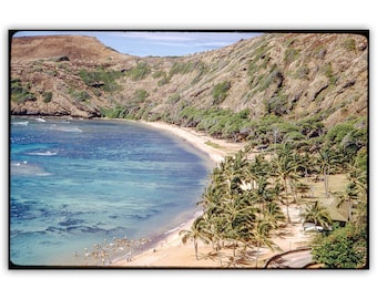 Hanauma Bay Vintage Photo Print: Oahu Hawaii Tropical Beach Wall Art