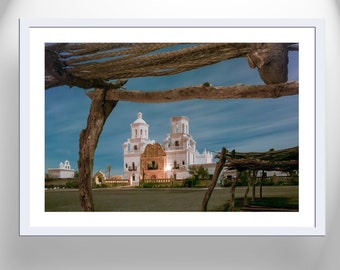 San Xavier del Bac Mission Photo Print at Night in Tucson Arizona