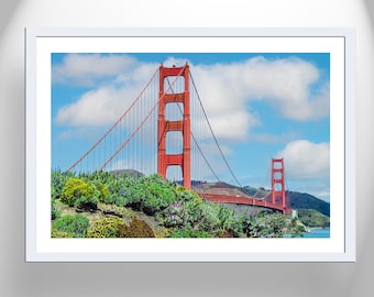 Golden Gate Bridge San Francisco Wall Art with Coastal Wildflowers