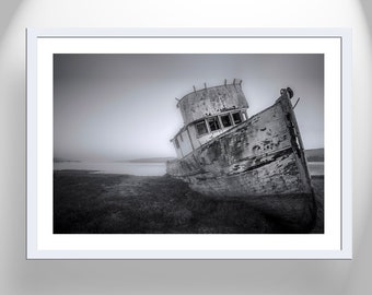 Tomales Bay California Point Reyes National Seashore Coastal Art with Old Shipwreck Boat