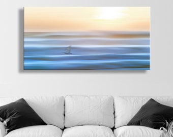 Art for Home with Panoramic Ocean Sunset on Framed Canvas Ready to Hang