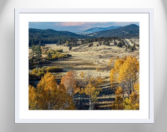 Fine Art Ranch Landscape Print for Home with Autumn Leaves as Art Gift