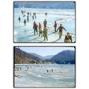 West Virginia Landscape Set of 2 Vintage Photos of Morgantown Cheat Lake Ice Skating Scene | West Virginia University | Appalachian Winter
