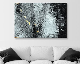 Rain Drops and Water Ripples Nature Photography with Autumn Leaves as Wall Decor for Home