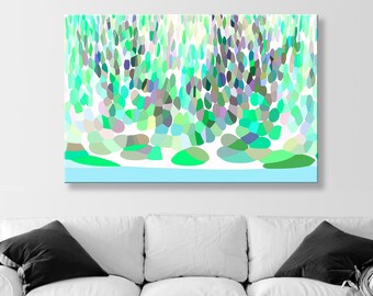 Nature Inspired Fine Art Print on Framed Canvas of Abstract Pastel Green Brook and Forest