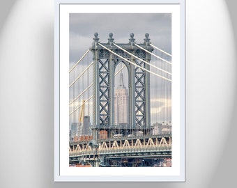 Manhattan Bridge Wall Art Print with Empire State Building New York City